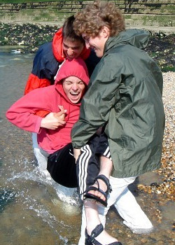 hiking in the sea