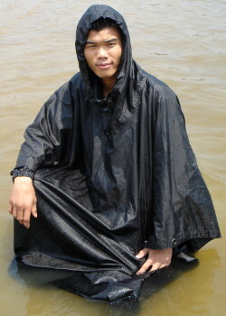 wet poncho in lake