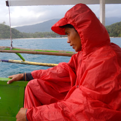 rain hiking in a poncho