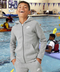 pool hoodie grey jogging suit canoeing kayaking youth swimming