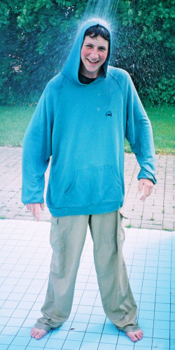 swimming with hoodie in pool