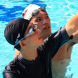 lycra swim shirt and swim cap