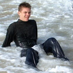 after school swim in jeans and swim shirt
