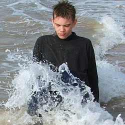 after school swim in jeans and swim shirt